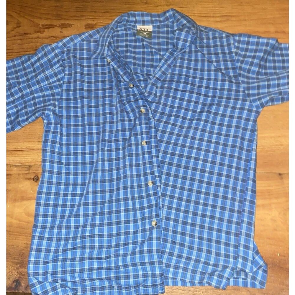 Adirondack ATC Button Up Stretch Shirt Mens Large Short Sleeve Cotton Casual